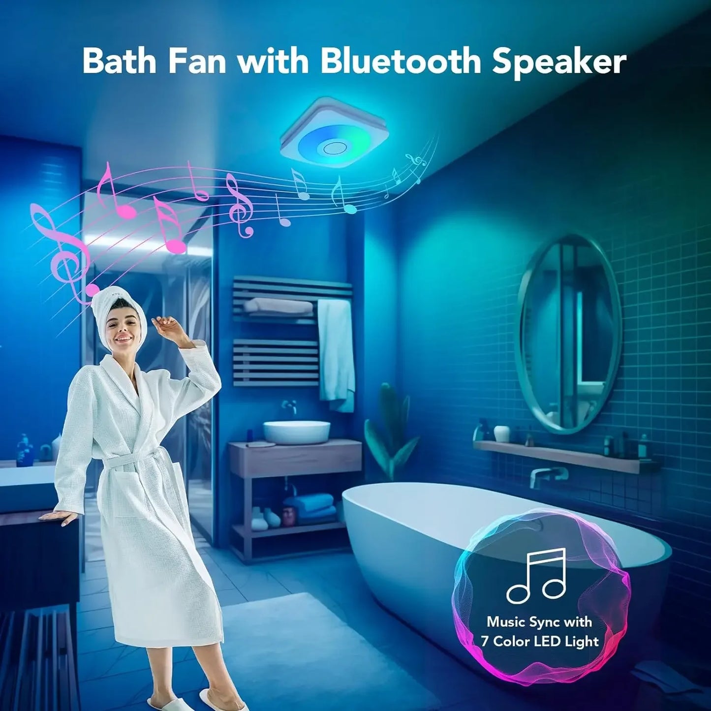 Bathroom 2-Speed Exhaust Fan with Bluetooth Speaker & 7-Color Led Light & Remote