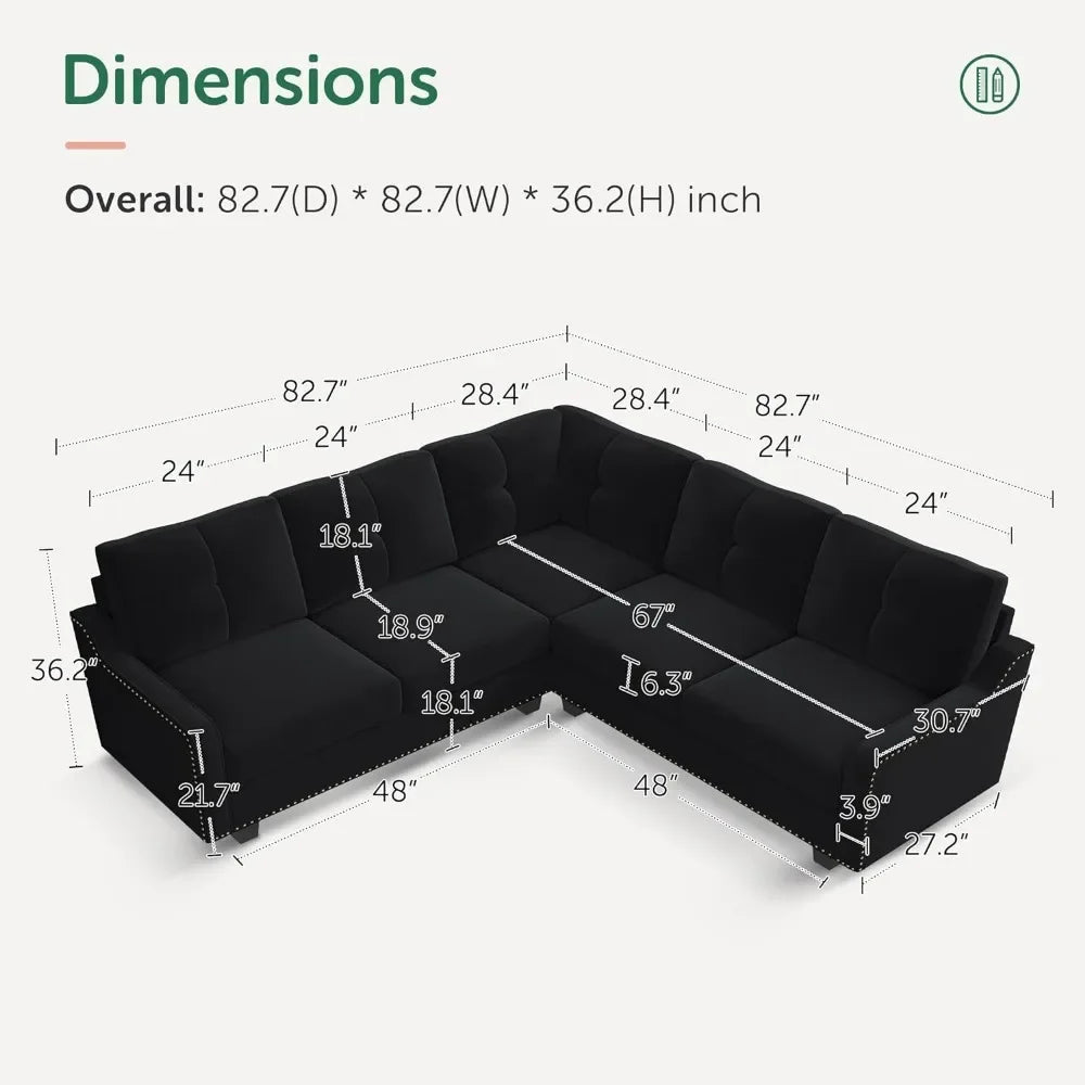 Compact Sectional Sofa, L Shaped Reversible Couch for Small Apartment or Living Room