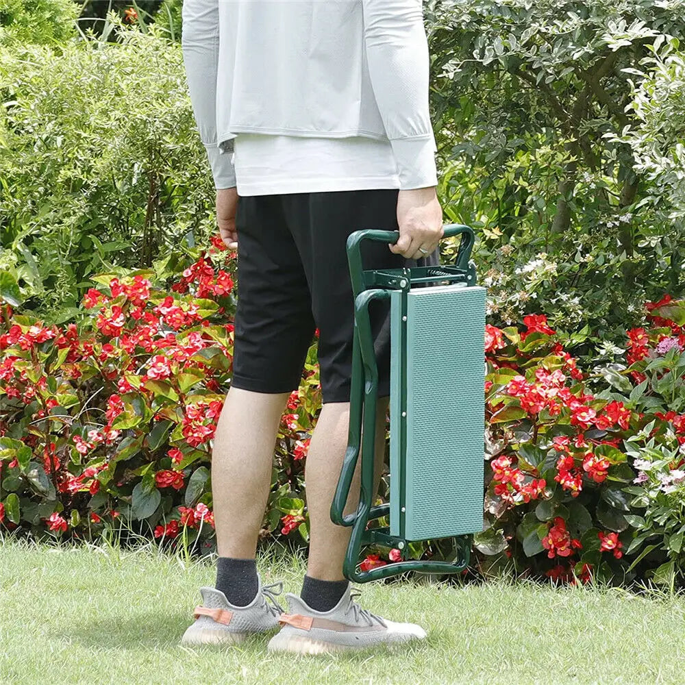 Portable Garden Kneeler / Padded Seat Stool with Tool Pouch, Folds Flat for Carrying & Storage