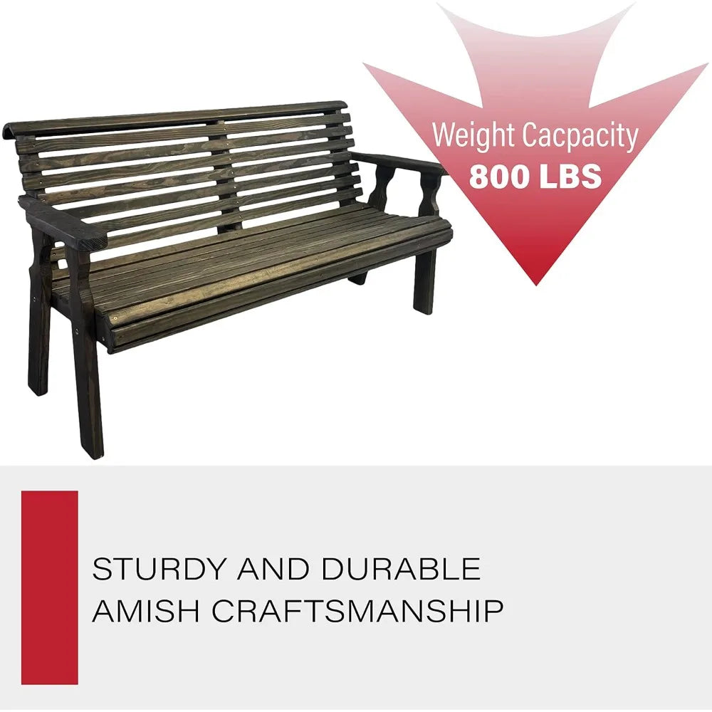 Heavy Duty 4'  Roll Back Outdoor Bench in Dark Walnut Stain, Kiln-Dried Pressure Treated Pine for Outdoor Durability