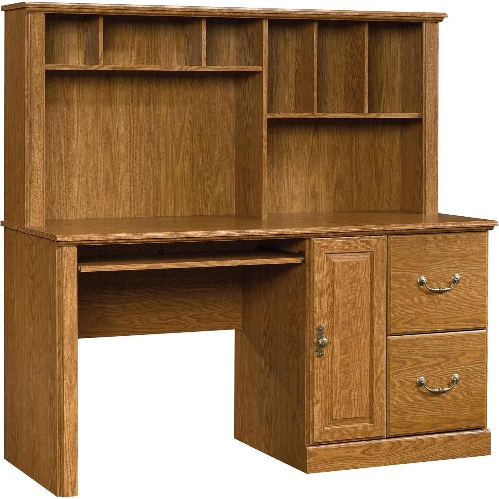 Computer Desk with Hutch, 23.5"D x 58.75"W x 57.25"H, Carolina Oak Finish