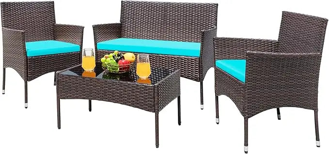 Rattan Wicker Patio Furniture, 4pc & 3pc Conversation Sets for Garden, Backyard, Balcony & Poolside