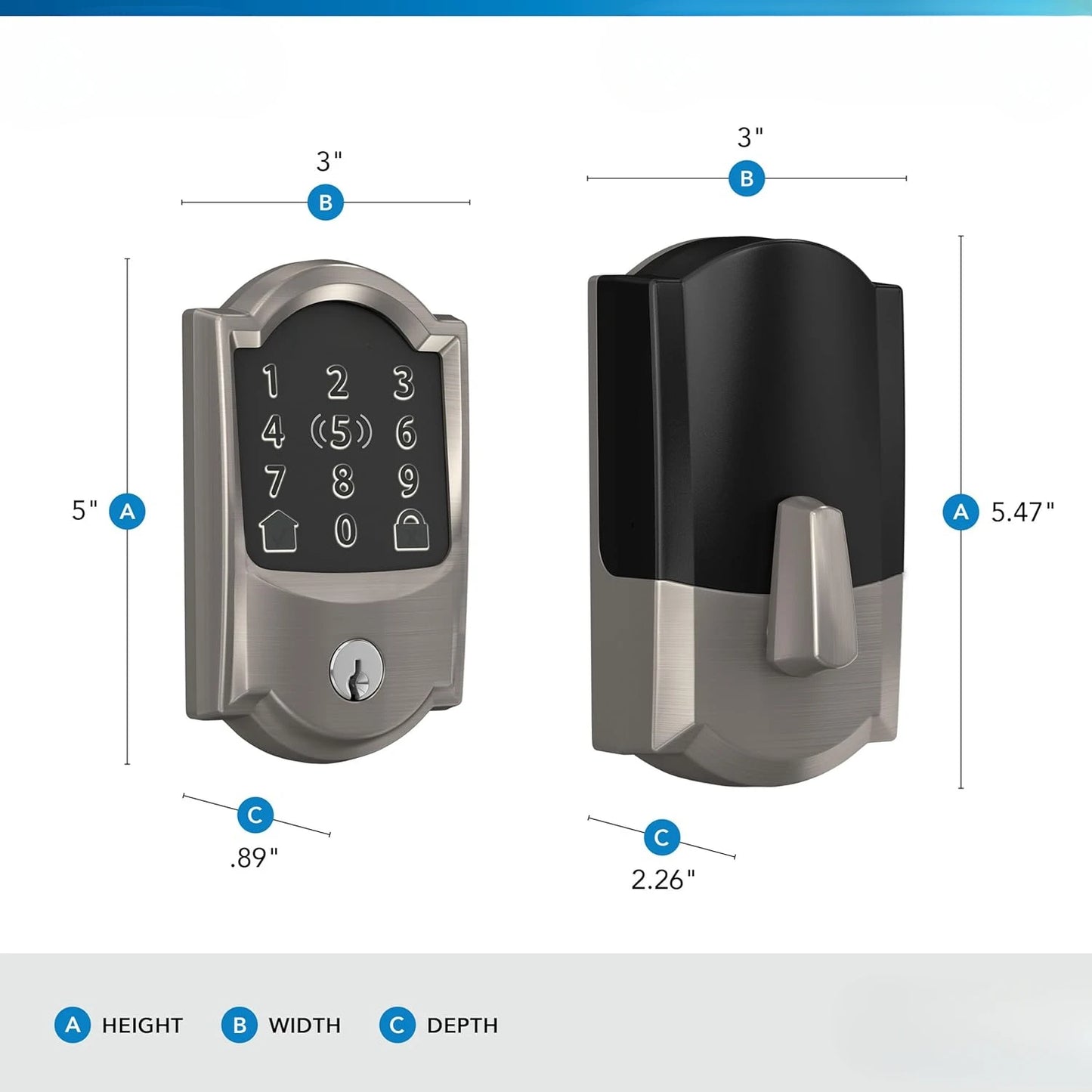 Keyless Entry Touchscreen Wi-Fi Deadbolt Door Lock with Built-In Alarm. Tap to Unlock & Voice Control, Battery Operated - No Hardwiring