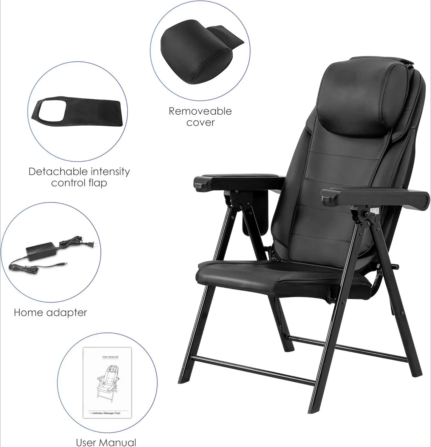 Portable Folding Massage Chair, Shiatsu Neck & Back Massager with Heat, Adjustable Backrest Height, 3 Level Vibrating Seat Massager & Remote