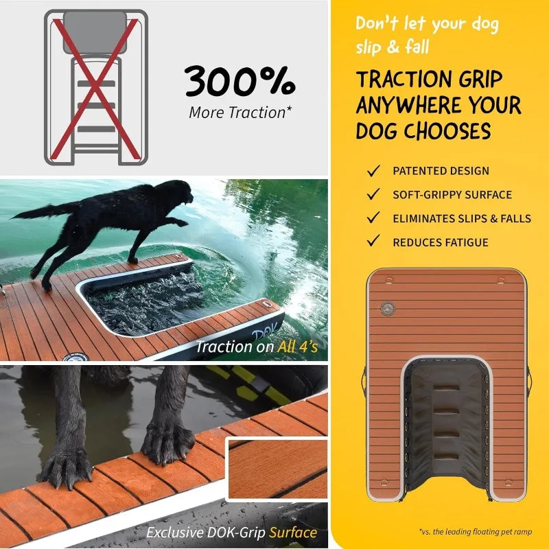 Dog-DOK Inflatable Dock Platform, Safe & Easy Water Access to Boats, Lakes & Pools, Floating Non-Slip EVA Foam for Dogs Up to 230 lbs.