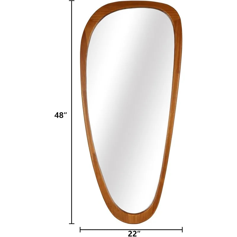 Irregular-Shaped 4' Solid Pine Framed Mirror, Smooth Curved Design, 4x D-Rings for Wall Mounting