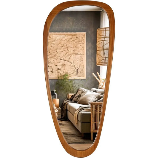 Irregular-Shaped 4' Solid Pine Framed Mirror, Smooth Curved Design, 4x D-Rings for Wall Mounting