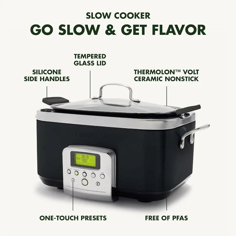 Electric Slow Cooker 6qt with Lid, 8-in-1 Programmable, Dishwasher Safe