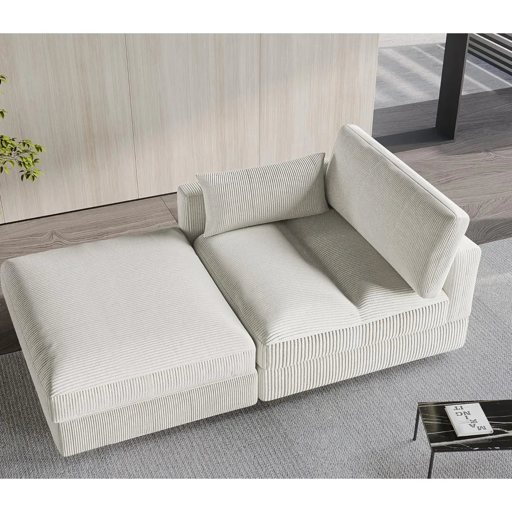 Oversized 2 Seat Chaise Longue Chair with Ottoman, Adjustable Backrest, Square Left Side Armrest, Lumbar Support Pillow & Wide Seat Cushion