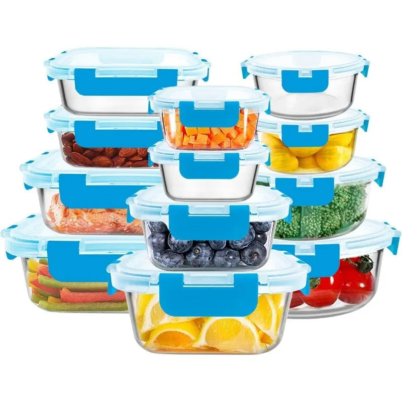 Premium Borosilicate Glass Food Storage Containers, 12pcs with Air-Tight Snap Locking Lids, Use in the Freezer & Straight into Oven