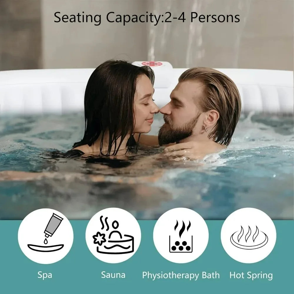 Inflatable 2 Person Oval Hot Tub with Built-In Inflation System, Water Filtration & Bubble Jet System