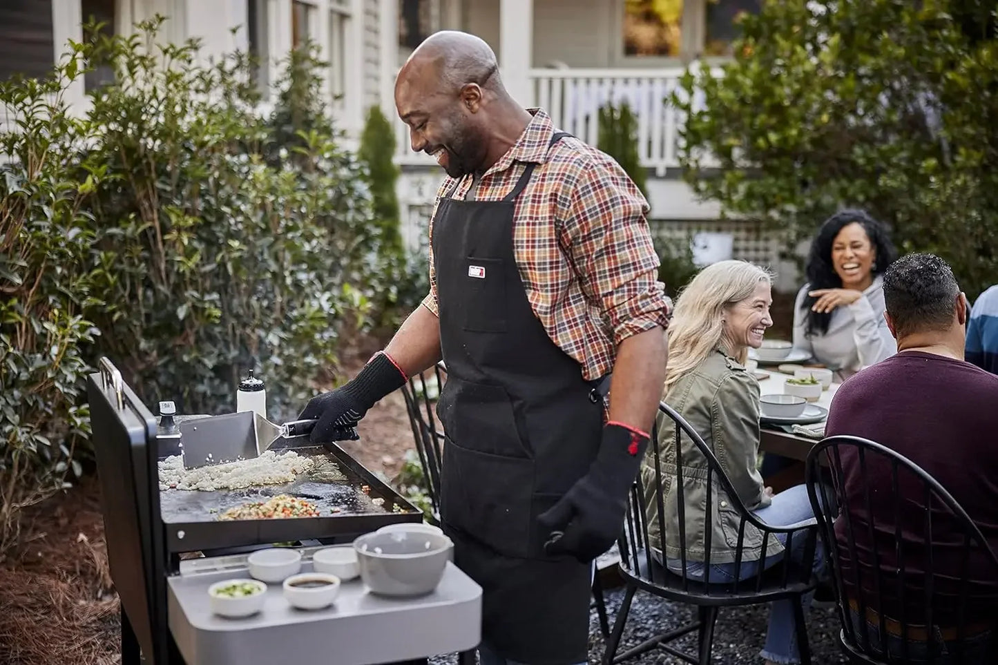 Large Wheel Portable Gas Griddle 28" with 3 Burner System, Front-Access Grease Tray & 2 Side Tables with 4 Grilling Tool Hooks