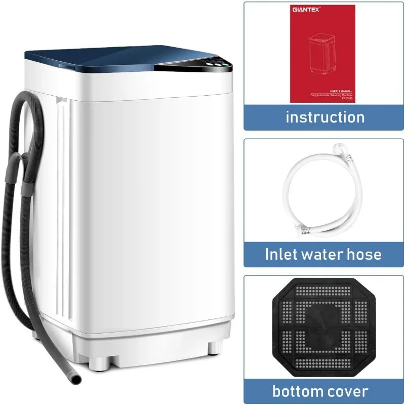 Portable Clothes Washing Machine, User-Friendly Control Panel with 6 Wash Programs & 3 Water Levels, 7.7 lbs. Load Capacity