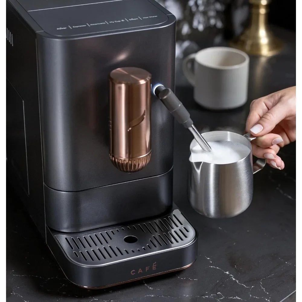 Coffee Maker, Automatic Espresso Machine & Milk Frother with Built-In & Adjustable Espresso Bean Grinder, 1.2 Liter Coffee Maker