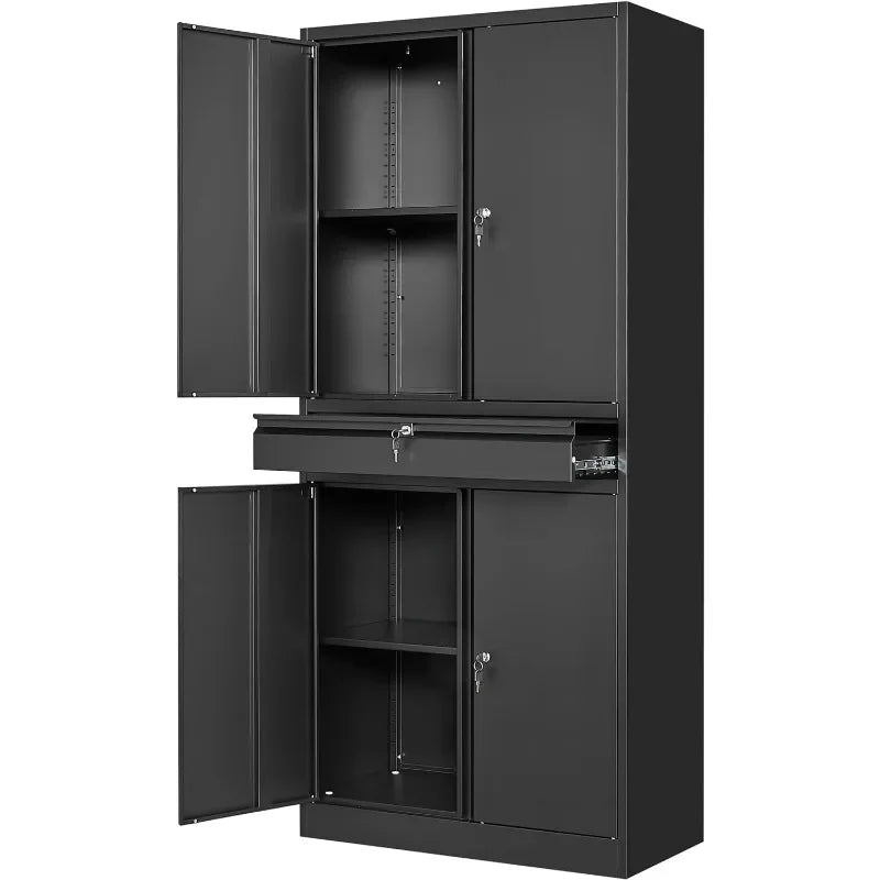 Metal Storage Cabinet 72" Tall with 2 Locking Doors & 5 Adjustable Shelves, Reinforced Metal Frame, Shelves Hold Up to 180 lbs.