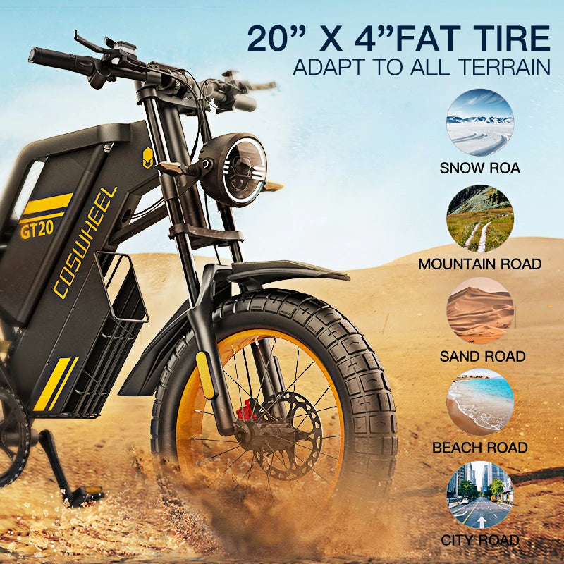 Electric Motorcycle, 20"x4" All-Terrain Fat Tires, Hydraulic Disc Brakes, 1500w  Brushless High-Speed Motor, Headlight