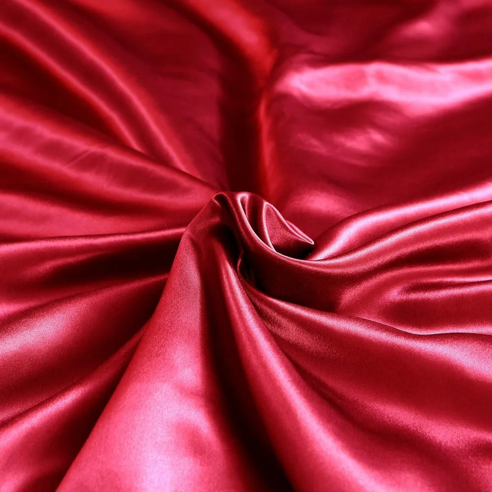 Silk Sheet Set 4pcs, Oeko-Tex Certification, Durable 100% Top Grade Mulberry Silk, Queen, Red