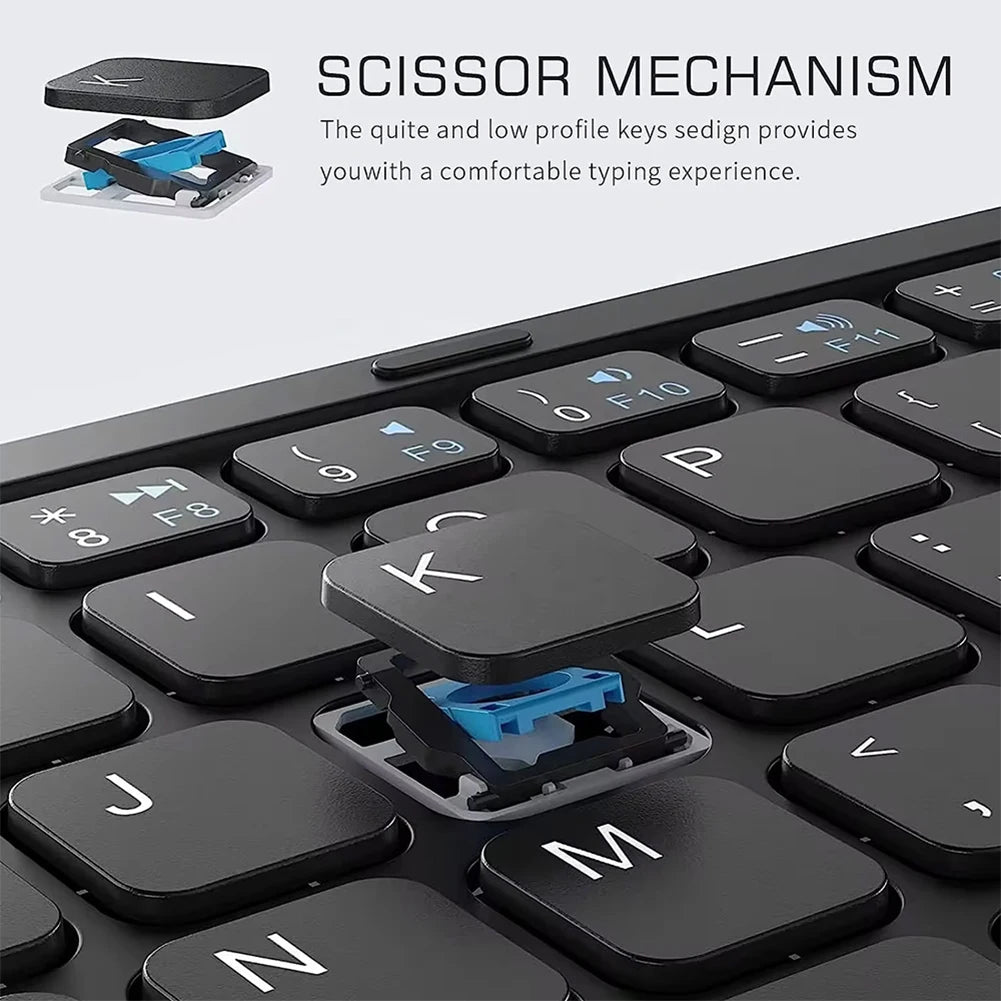 Foldable Bluetooth-Compatible Keyboard with Large Touchpad, Quadruple Folding Portable Travel Keyboard for Android, IOS, Windows