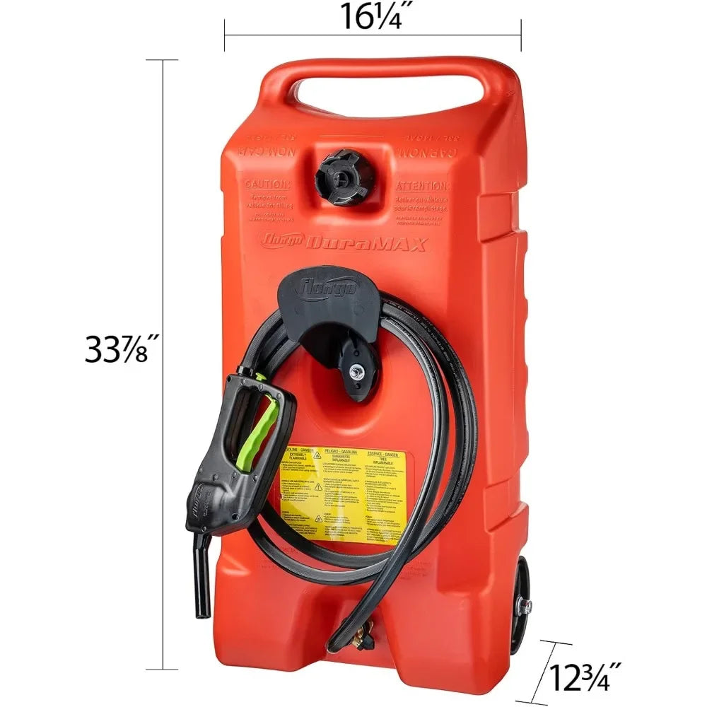 Flo n' Go 14 Gallon Portable Fuel Caddy with Wheels, Hose Hanger, Siphon Pump and Pump Nozzle with 10' Automotive-Grade Hose