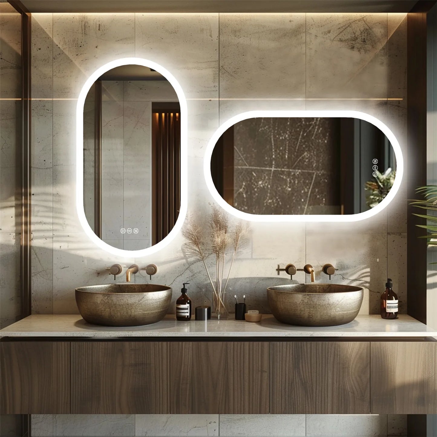 Oval Bathroom Mirror with Backlit LED, Dimmable 3 Colors, Anti-Fog Mirror with Light Memory - IP65