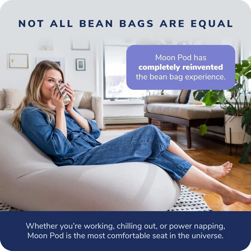 Moon Pod Beanbag Chair with Micro-Bead Filling for Zero-Gravity Sensation, Machine Washable Cover, Weighs 12 lbs.