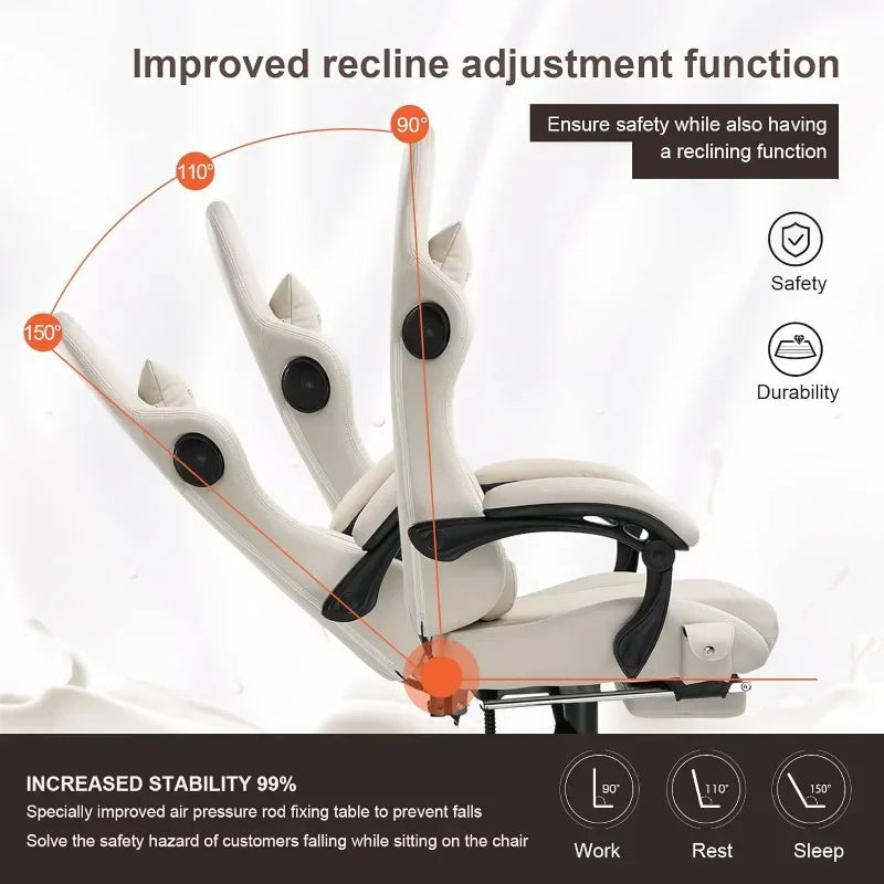 Computer Chair with Footrest, Adjustable Seating, Linkage Armrest & Bluetooth Speakers, High Back Reclining Gaming Chair