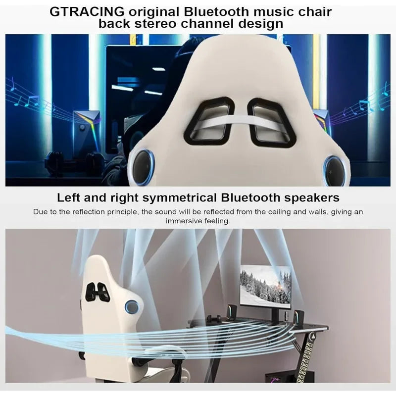 Computer Chair with Footrest, Adjustable Seating, Linkage Armrest & Bluetooth Speakers, High Back Reclining Gaming Chair