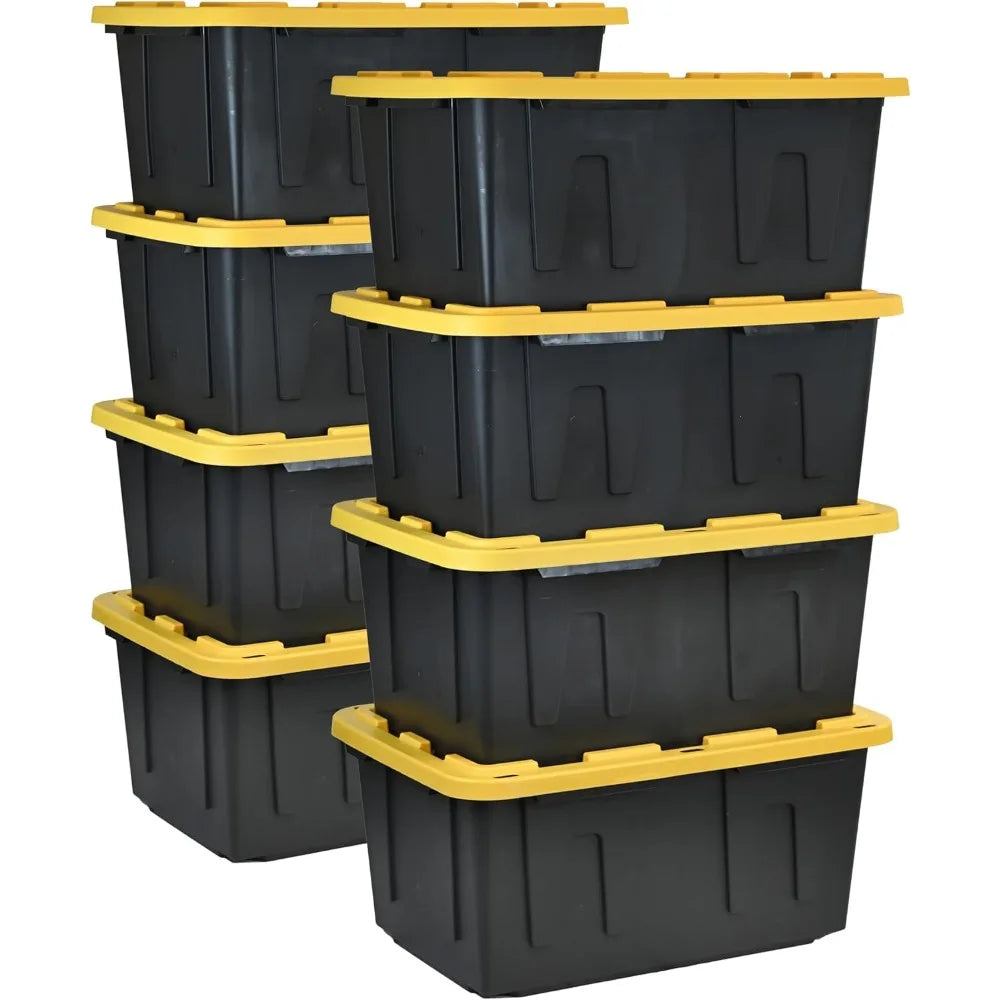 Black & Yellow® Shelving Unit & Heavy Duty Storage Containers, Extremely Durable®, Includes Shelf & 8 Pieces of 27 Gallon Containers