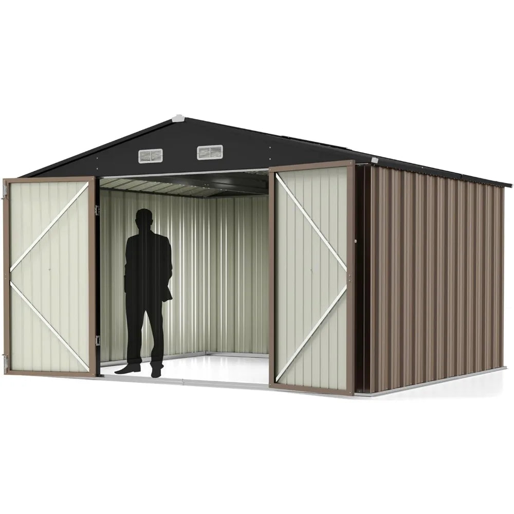 Outdoor Storage Shed 10'x 8' with Sturdy Beams & Bolt Shells, Brown