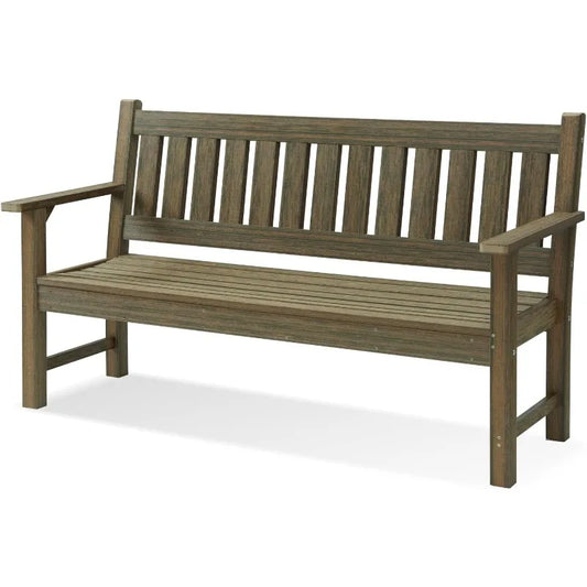 Poly Lumber 3-Person Outdoor Patio Bench with Wood Grain Texture Surfaces, Made From Weather Resistant Recycled Materials