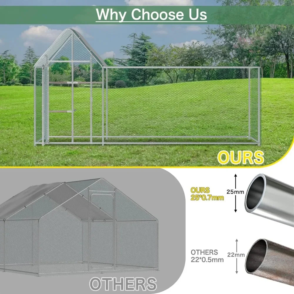 PVC Coated Metal Wire Fence Enclosure for Chickens with Waterproof Cover, Walk in Poultry Cage with Chicken Run House