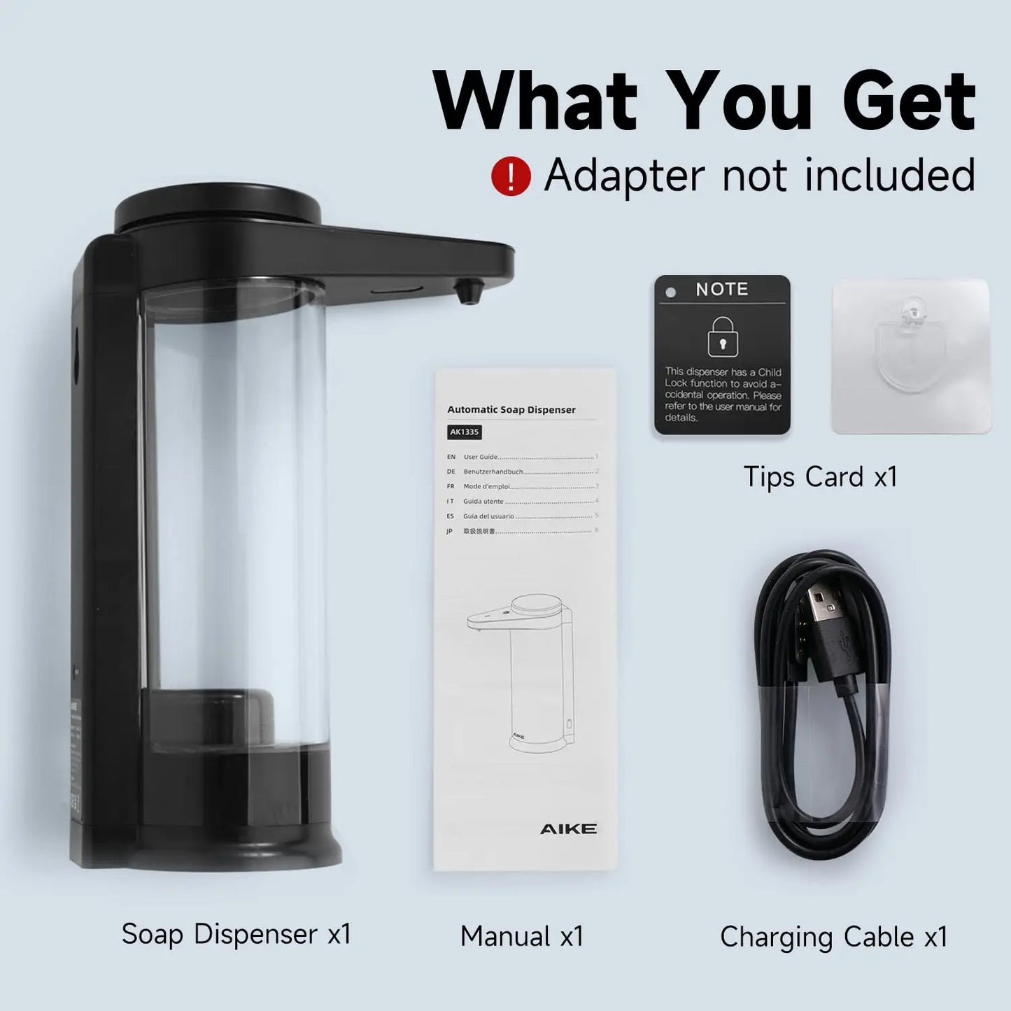 Automatic Liquid Soap Dispenser with Built-In Lithium Battery, Type-C Charging Port , 5 Adjustable Dispense Amounts & Wall or Countertop Mount