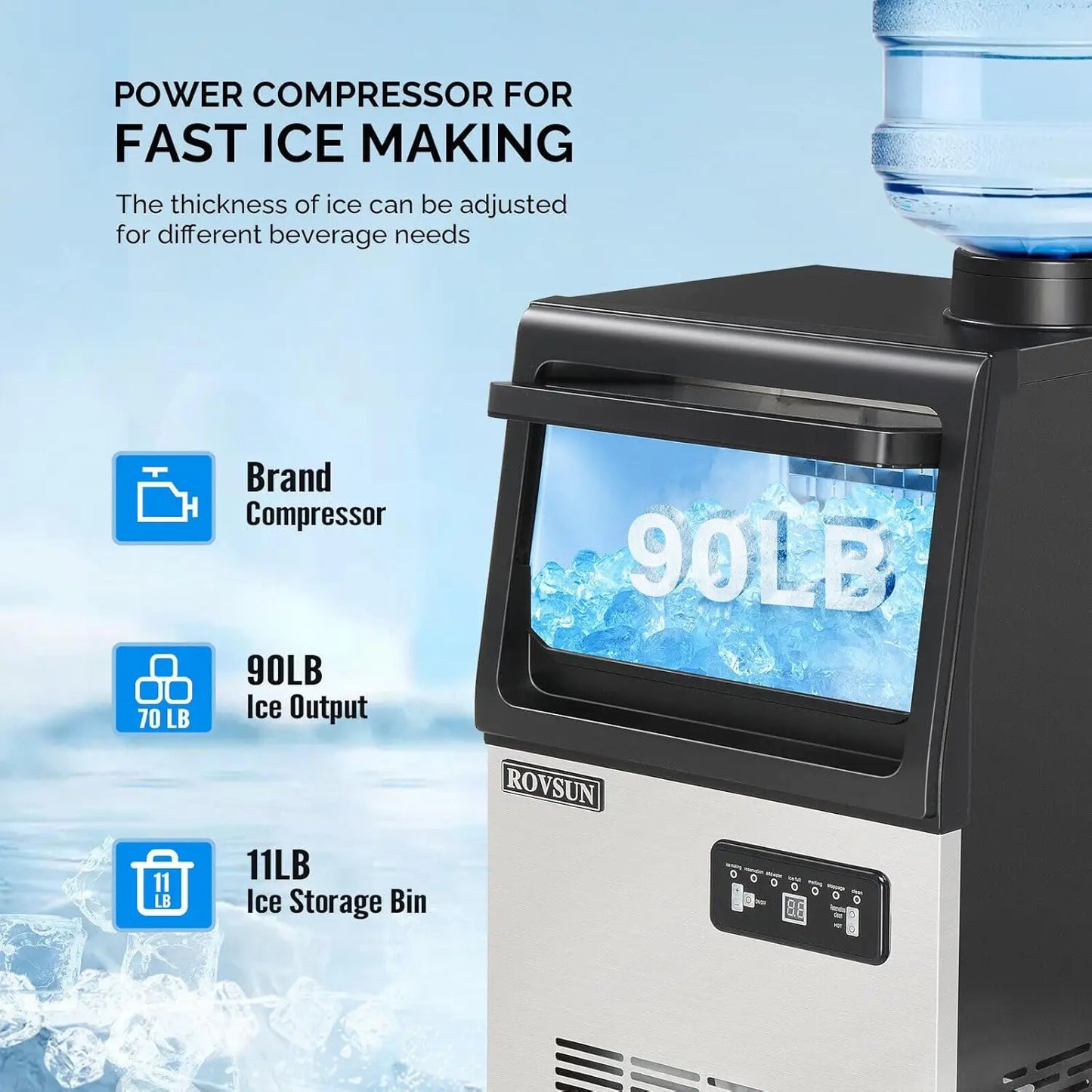 Countertop Ice Maker, Produces 90 lbs. of Ice in 24 Hours, 36 Ice Cubes Per Cycle, 2 Water Supply Methods & Water Filter