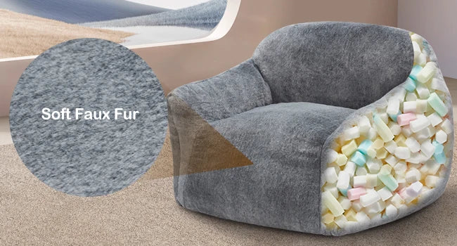 Beanbag Sofa Chair with Big Armrests & Ergonomic Thick Backrest, Soft Faux Fur Cover, High-Density Foam & Non-Slip Bottom Fabric