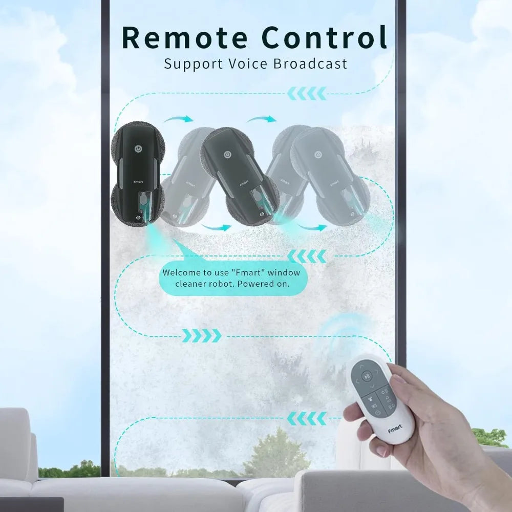 Robot Window Cleaner 3800pa with Voice Assistant Control, Remote & 12 Microfiber Cloths Included