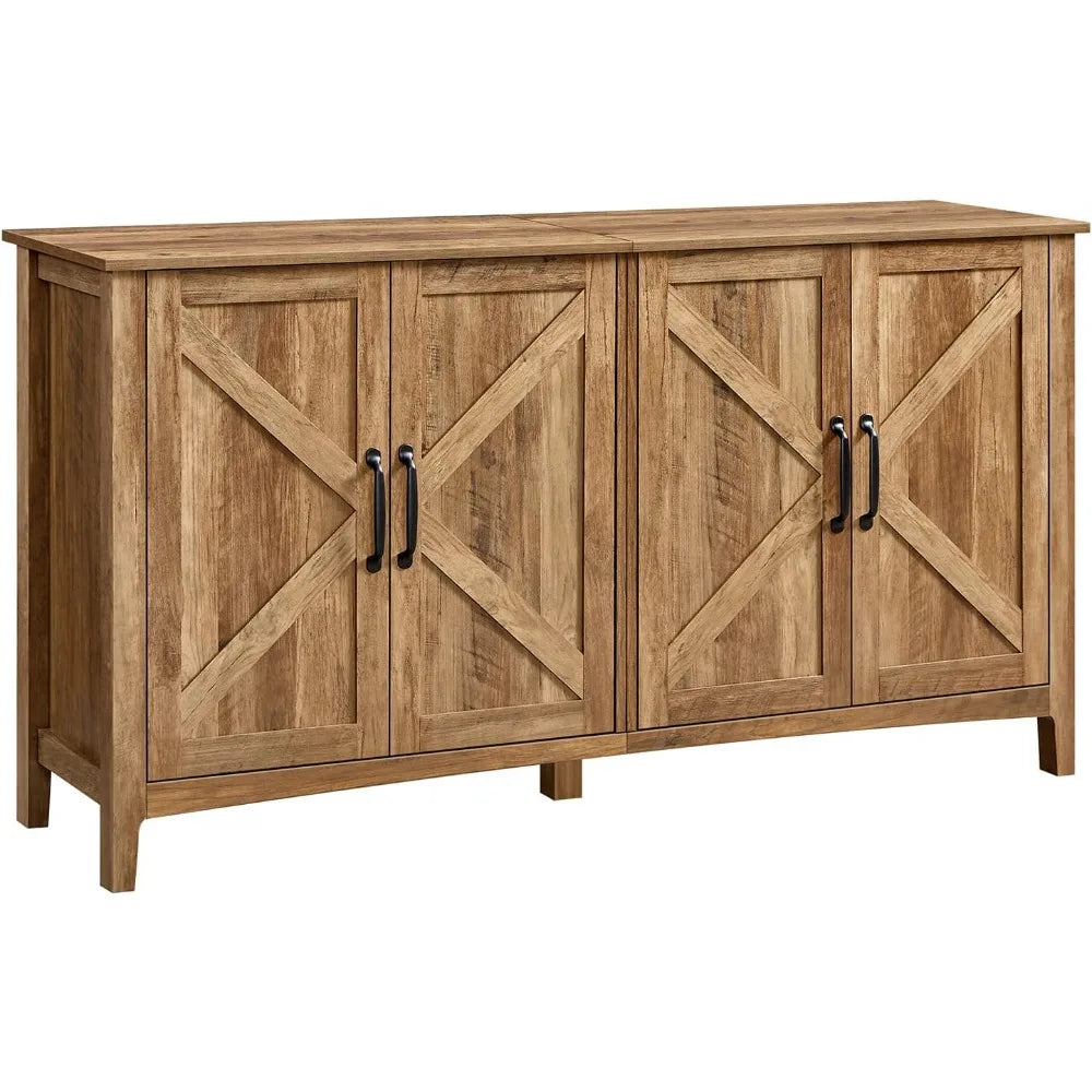 Buffet Sideboard Kitchen 4-Door Cabinet with Adjustable Shelves, Metal Handles & Cable Management