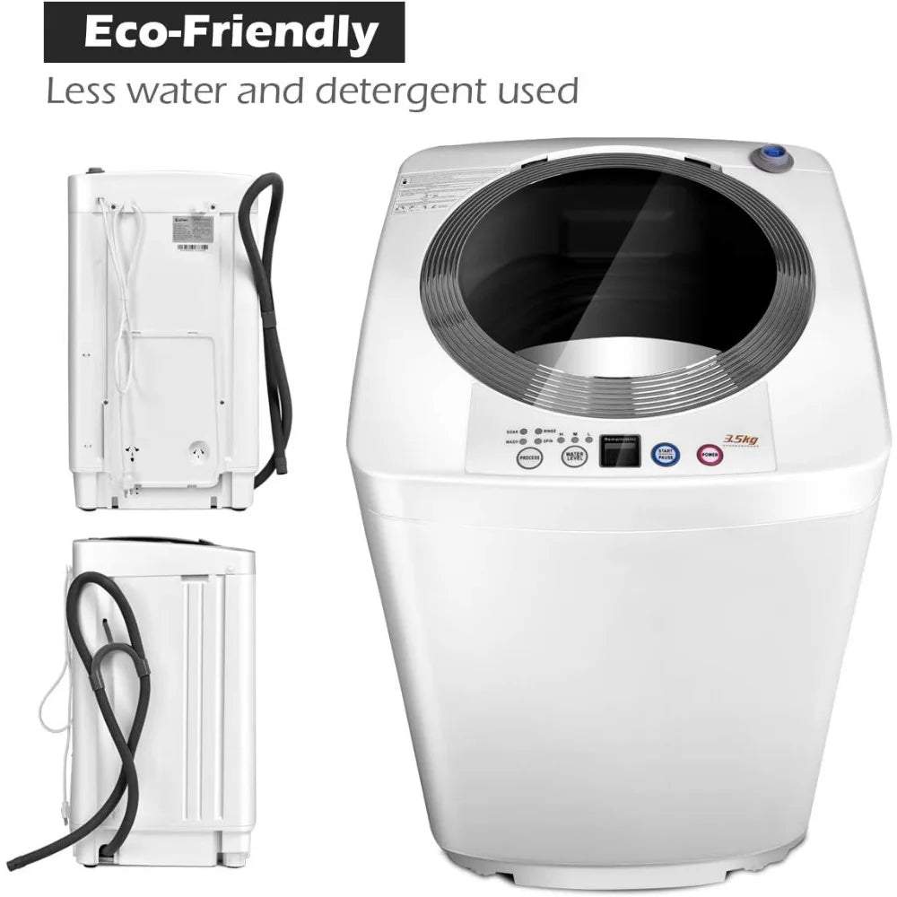 Compact Portable Washing Machine with Full Automatic Washer & Spinner Combo, Built-in Pump Drain, 8 lbs. Capacity & 6 Programs & 3 Water Levels