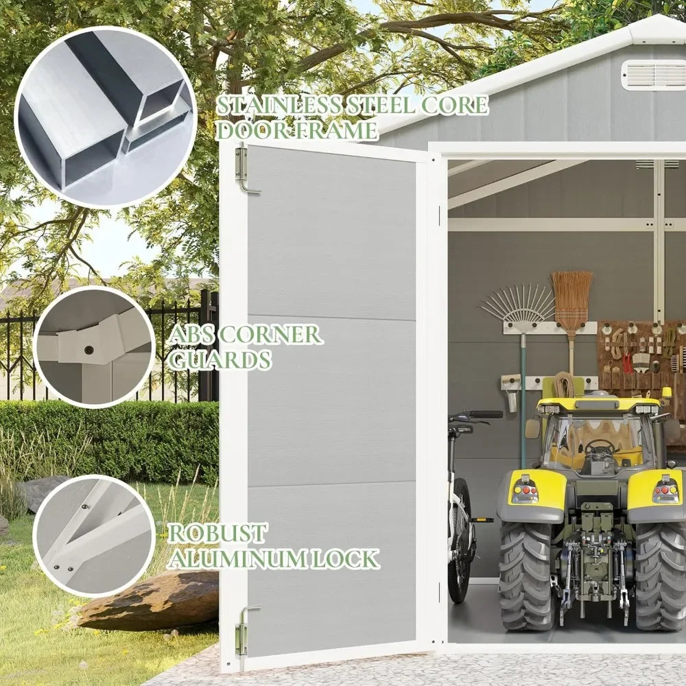 Resin Storage Tool Shed 6' x 8' with Floor, Vents & Window, Door Frame & Connecting Panels are Reinforced with Stainless Steel Tubes