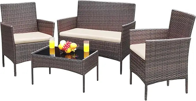 Rattan Wicker Patio Furniture, 4pc & 3pc Conversation Sets for Garden, Backyard, Balcony & Poolside