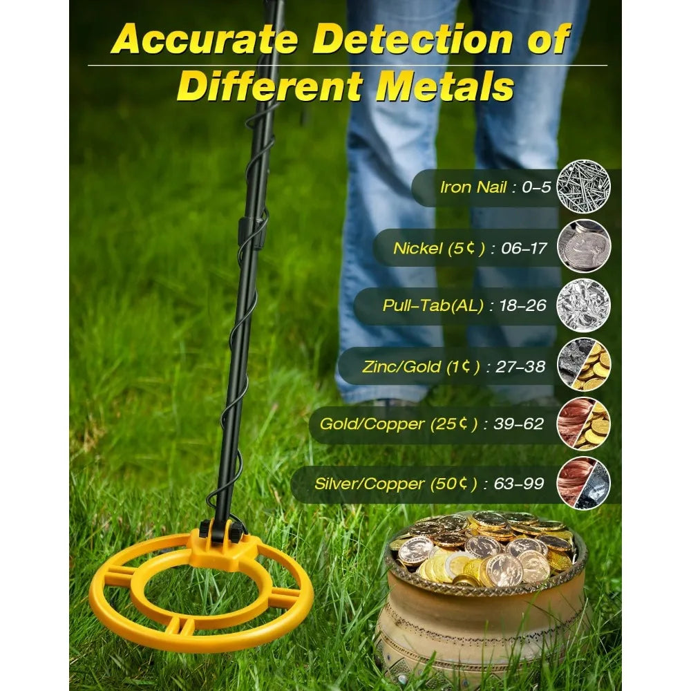 Lightweight Metal Detector, Adjustable Height for Adults & Kids, IP68 Waterproof, 10" Diameter Search Coil, 4 Accurate Search Modes