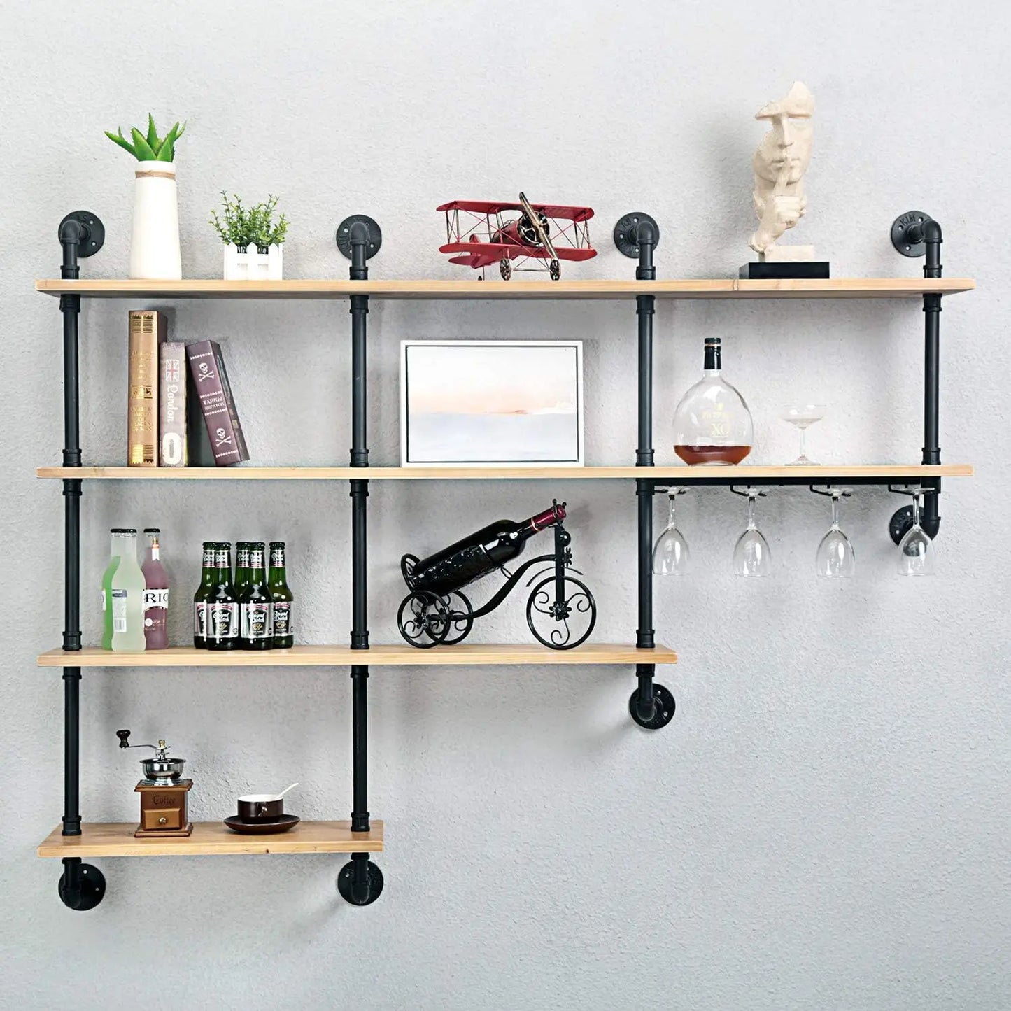 Industrial Pipe Shelving, 4-Tiers