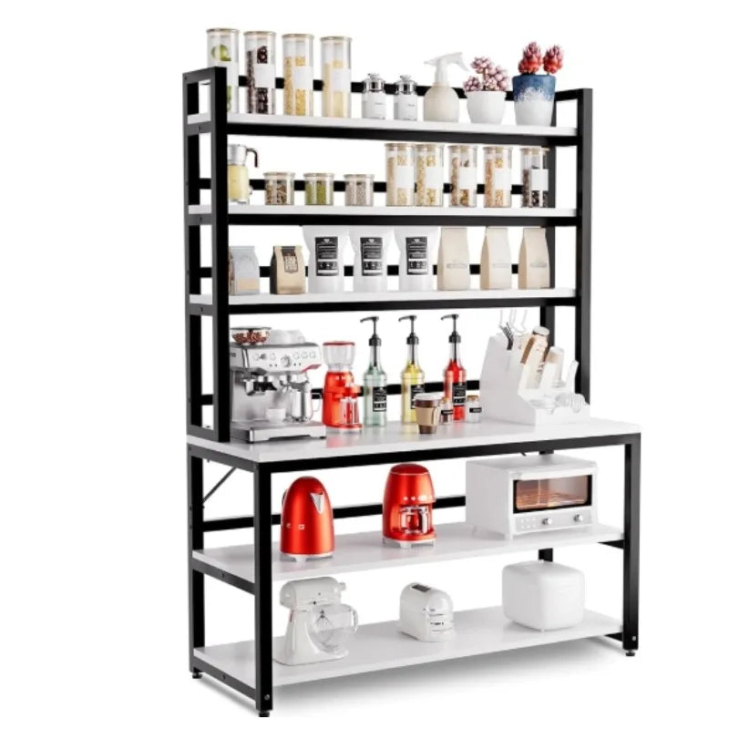 Freestanding Baker's 6-Tier Rack with Open Hutch & Storage, Rust-Free Powder-Coated Metal Frame with Adjustable Leg Studs