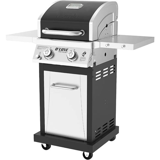 2-Burner Propane Gas 28,000 BTUs Grill with Warming Rack, Foldable Side Shelves & Porcelain Cast-Iron Cooking Grates