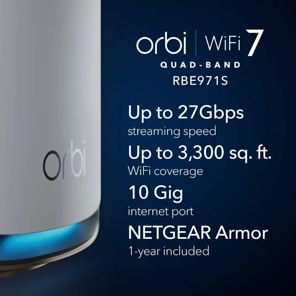 Quad-Band Wi-Fi 7 Mesh Router, Up to 3,300 sq. ft. Wi-Fi Coverage, 27Gbps Streaming Speed, 10 Gig Internet Port, Can Handle 200 Devices