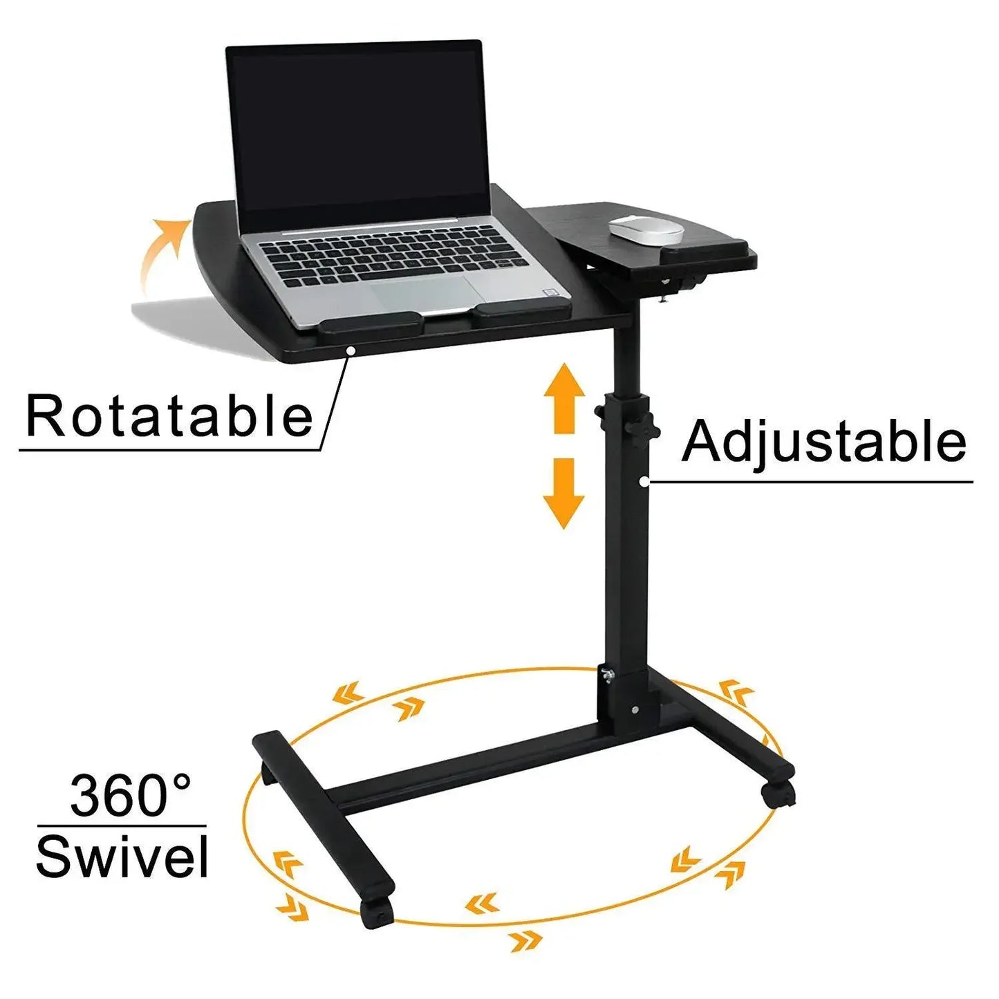 Rolling Laptop Stand with Adjustable Height, 360° Rotation & Tilt Tray