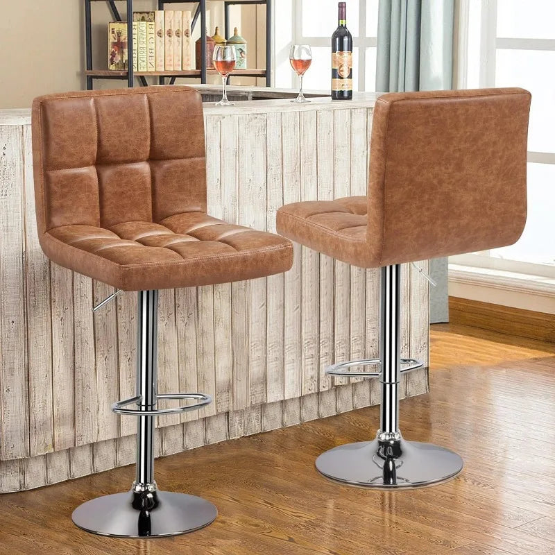 Height Adjustable Kitchen Island Chairs, Modern PU Leather 360° Swivel Chair, Bar Stools