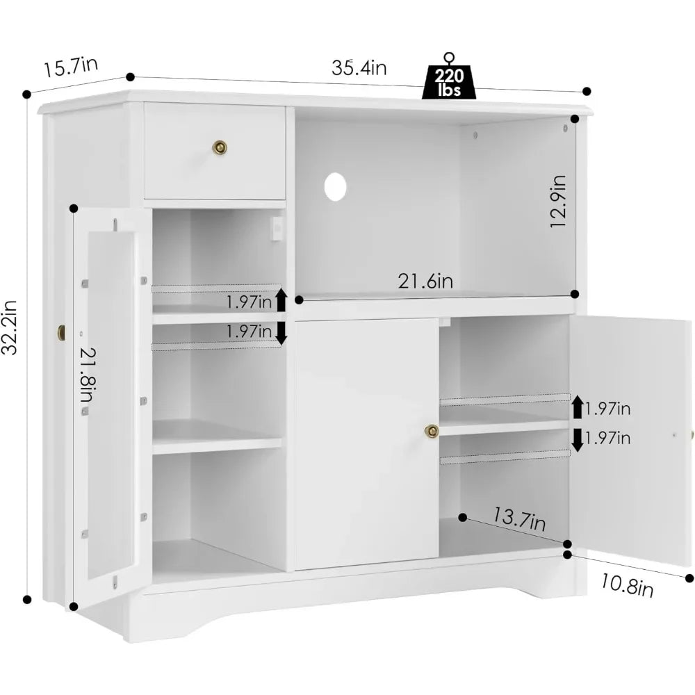 Kitchen Storage Cabinet with 2 Cupboards, 1 Drawer & Open Space for Microwave, Buffet Cabinet with Adjustable Shelves