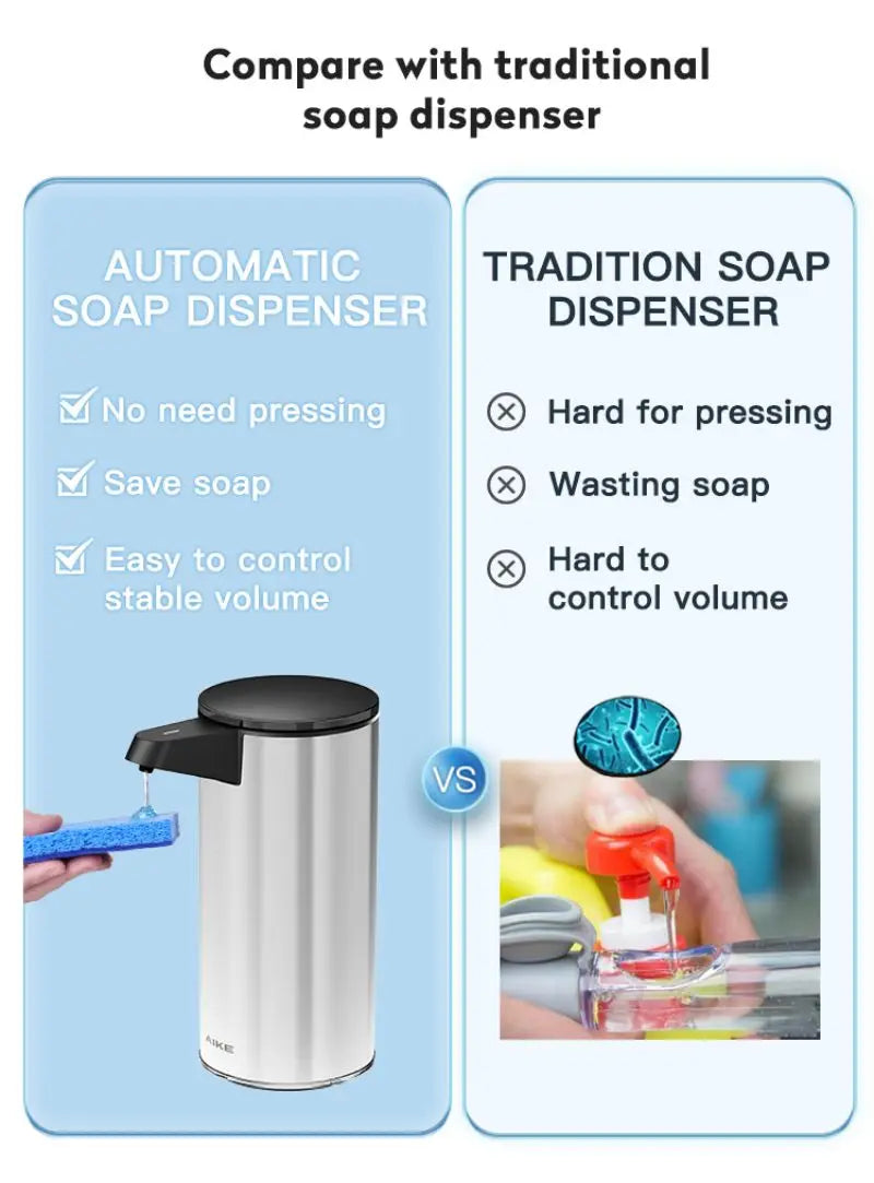 Stainless Steel Automatic Soap Dispenser with Built-In Lithium Battery & Type-C Charging Port for Kitchen Detergent & Bathroom Hand Soap