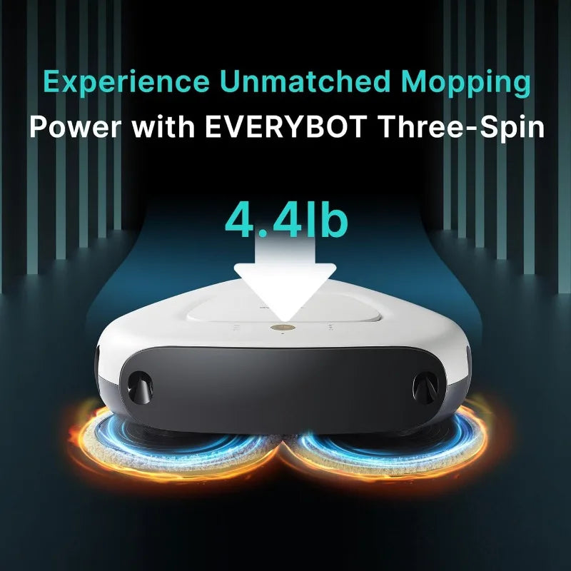 Three-Spin Smart Robot Mop with 3 Protruding Mop Discs, 300ml Water Tank, 7 Cleaning Modes & 11 Anti-Collision & Fall Prevention Sensors