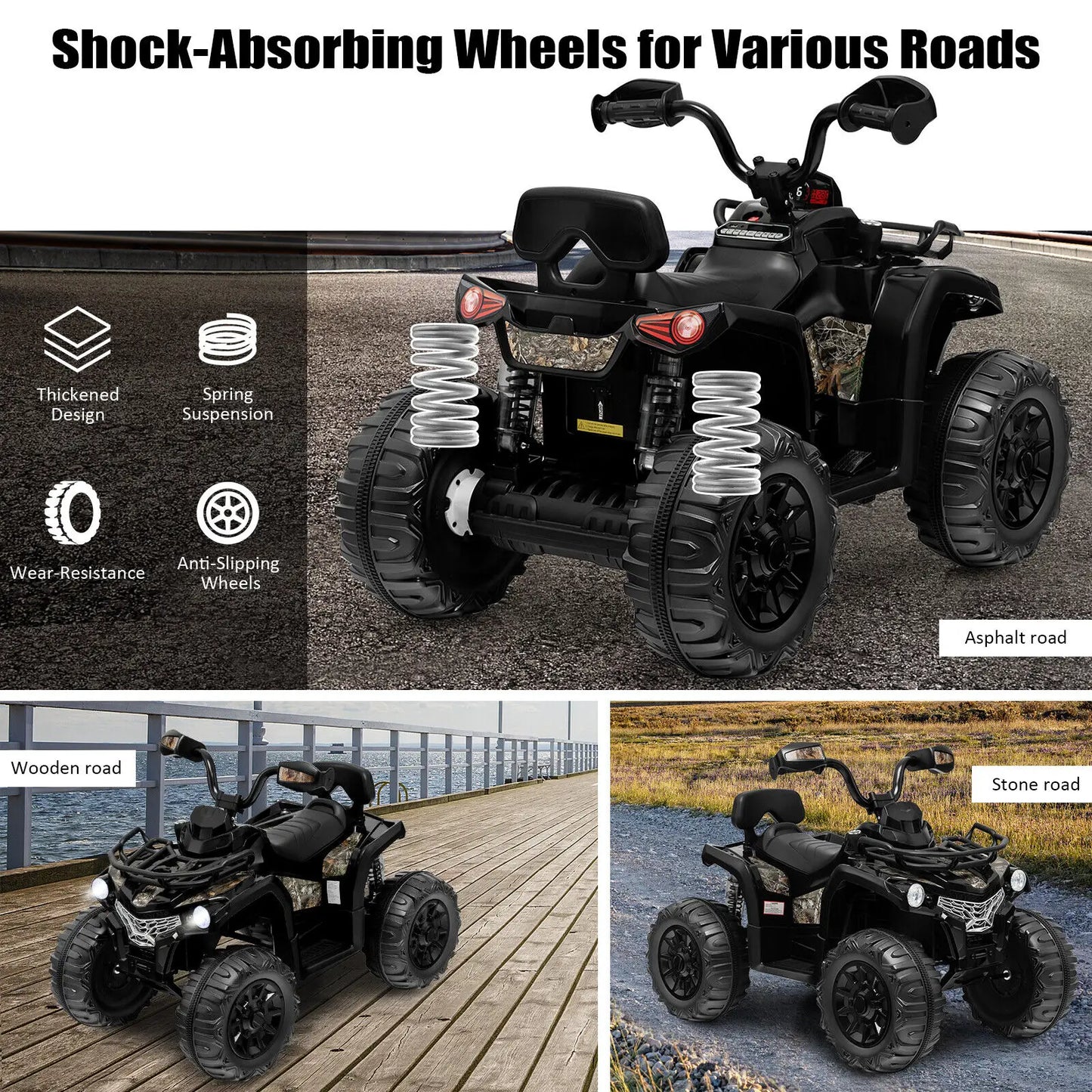 Electric 4 Wheeler 12V, Kids Ride On ATV with 2 Speeds & Headlights